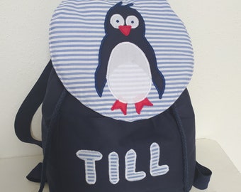 Kindergarten Rucksack Pinguin dunkelblau mit Wunschnamen