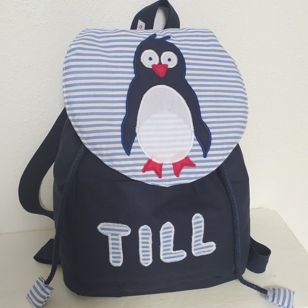 Kindergarten Rucksack Pinguin dunkelblau mit Wunschnamen