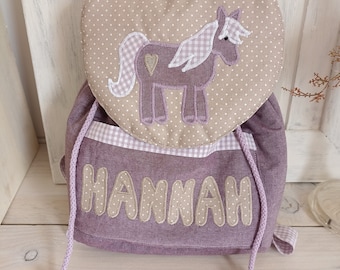 Kindergarten Rucksack mit Namen und Pferd Pony