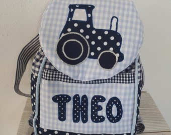 Kindergarten Rucksack Traktor blau mit Wunschnamen