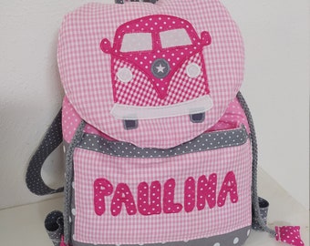 Kindergarten Rucksack Bus grau rosa pink mit Wunschnamen