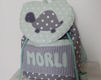 Kindergarten Backpack Turtle in grey and lightmint with desired name