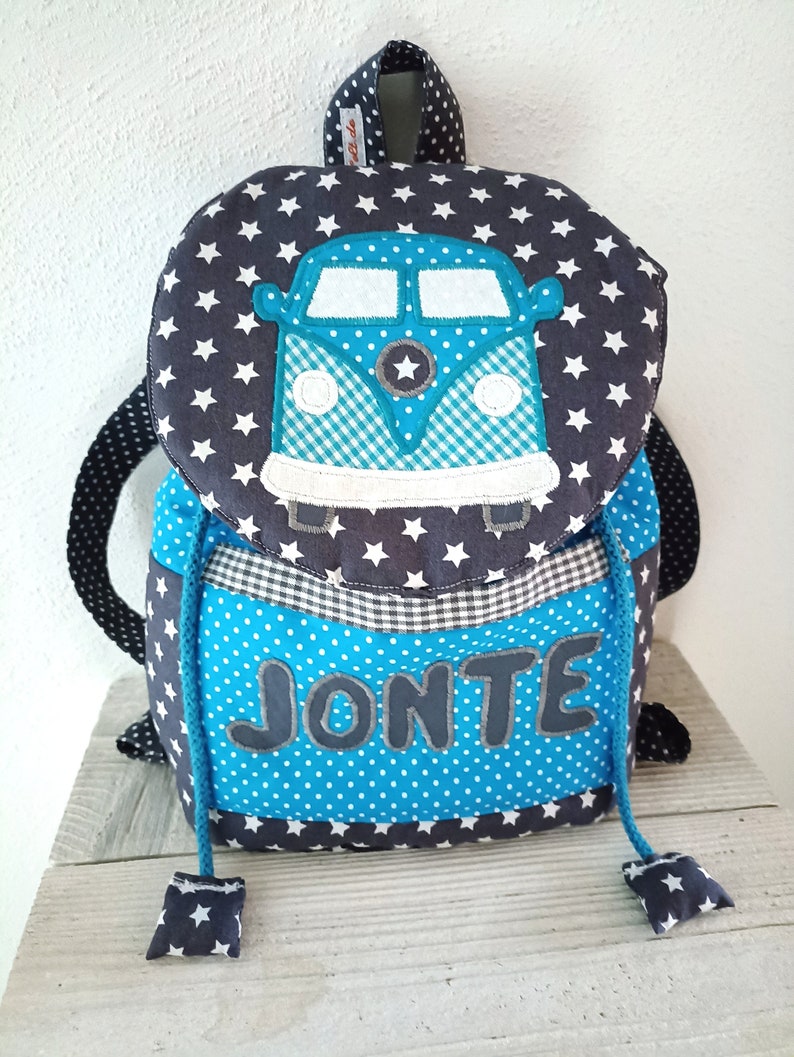 Kindergarten Rucksack Bus dunkelgrau, türkis mit Wunschnamen Bild 5