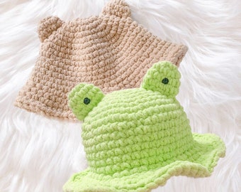 Żaba i Niedźwiedź Szydełkowe Puszyste Kapelusze Wiadro - Dziewczęcy Kapelusz Wiadro - Modny - Kapelusz Żaby - Kapelusz Niedźwiedzia Polarnego - Słodki Modny - Miś - Miękki i Ciepły - Wygodny