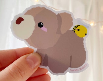 Naklejka winylowa matowa "Miś Miodowy" - Kubek Stanleya, naklejka na butelkę z wodą Hydro Flask - Laptop, iPad, Kindle - Słodka naklejka na dziennik/planner