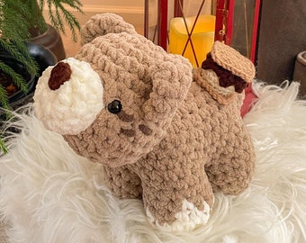 S'mores Bär Plushie Häkeln Riesen Weich und Flauschig Amigurumi - Sommer Lagerfeuer Teddybär - Herbst Herbst Plushie - Gemütlicher Gehäkelter Plüsch Bär