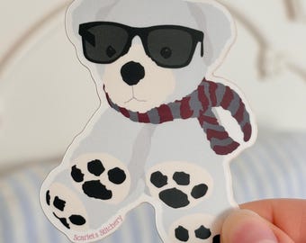 Naklejka winylowa matowa Minty Bear - Naszyjnik z motywem nieskończoności - Miś polarny - Prezent dla czytelników - Dodatek do skarpety - Naklejka na laptopa, butelkę na wodę, Kindle'a, iPada