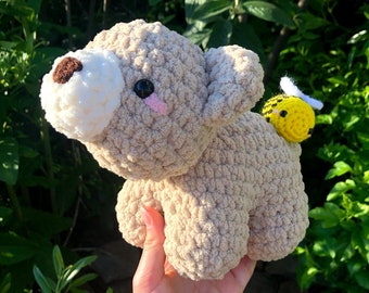 Pluszowy miś miodowy szydełkowy gigantyczny miękki i puszysty amigurumi - miś pluszowy - trzmiel - pszczoła szydełkowana - pluszowy miś - miód - rdzeń domku - słodki pluszak