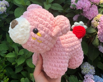 Pluszowa truskawka szydełkowana gigantyczna miękka i puszysta amigurumi - różowy miś - truskawka szydełkowana - jagoda - domek wiejski - pluszowy miś truskawkowy