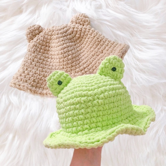 Frog and Bear Crochet Fluffy Bucket Hats -girls Bucket Hat  display picture 1
