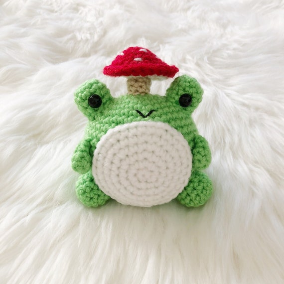 Frog Mushroom Poppable Plushie Crochet Amigurumi cottage Core cute