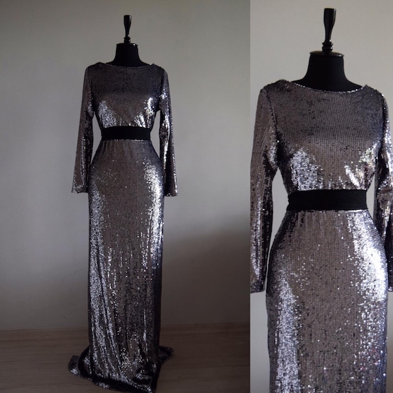 long sleeve full length sequin dress