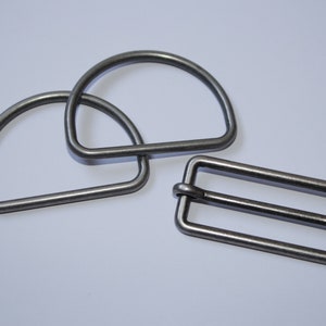 SET 40 mm altsilber Schieber D-Ringe EUR 6,65/Set antiksilber D-Ring Union Gurtversteller Halbring Gurtbandversteller Union-Knopf RESTME Bild 2