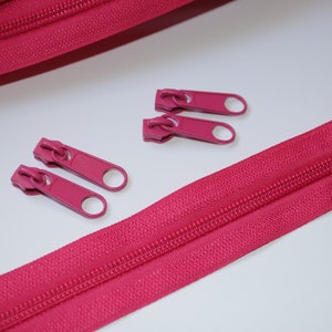 Reißverschluss pink & 4x Zipper (EUR 1,90/Set) 5 mm Schiene dunkelpink Endlos-Reißverschluss Endlos-Ware