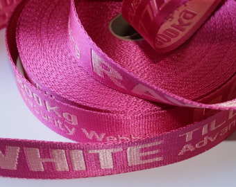 Gurtband 35 mm pink rosa "RAW-White ..." Schrift Schirftzug Design (EUR 3,50/m) Jaquard-Gurtband 1mm Taschengurtband Kofferband