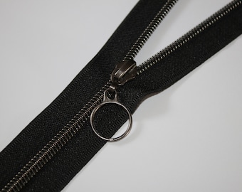 Metall-Reißverschluss schwarz-silber 5mm mit Ring-Zipper (EUR 2,60/1m-Set) schwarz-nickel schwarz