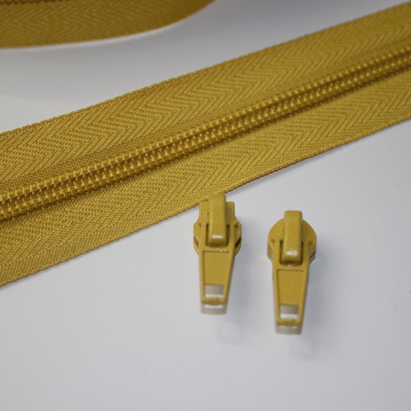 Reißverschluss senfgelb -heller Ton- + Zipper Autolock (EUR 1,80/Set) 5 mm Schiene senf gelb Endlos-Reißverschluss Endlos-Ware
