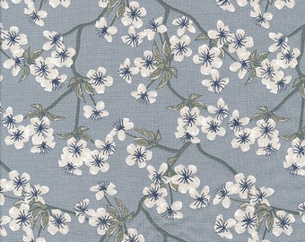 AU Maison Amalie dusty blue beschichtete Baumwolle Oilcloth blau hellblau (EUR 21,00/m)  Kirschblüte Kirschblütenzweige Wachstuch