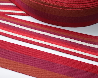 Gurtband 40 mm Streifen bordeaux rot Töne  (EUR 3,70/m) weinrot gestreift Streifen-Gurtband Taschenband Taschengurtband Taschenträger Träger