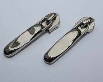 4x Zipper silber lang formschön ab 4 Stück (EUR 0,80/St.) für 5 mm Schiene Reißverschluss-Schieber