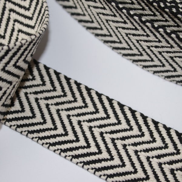 3m Gurtband Baumwolle 40 / 38 mm schräge Streifen schwarz & natur ab 3 Meter (EUR 2,80/m) Baumwoll-Gurtband Fischgrät Taschengurt Träger