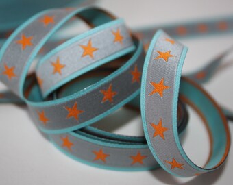 2,6m Webband Sterneband grau orange türkis (EUR 1,30/m) Sterne Sternenband Farbenmix REST 2,6 m