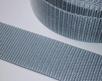 2m Gurtband 40 mm silbergrau ab 2m (EUR 1,20/m) 1,4 mm stark silber grau Taschenband Taschengurtband Taschenträger Träger Gurt Tragegurt