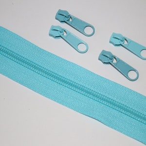 Reißverschluss türkis aqua inkl. 4x Zipper EUR 2,20/Set 5 mm Endlos-Reißverschluss Endlos-Ware RESTMENGE Bild 1