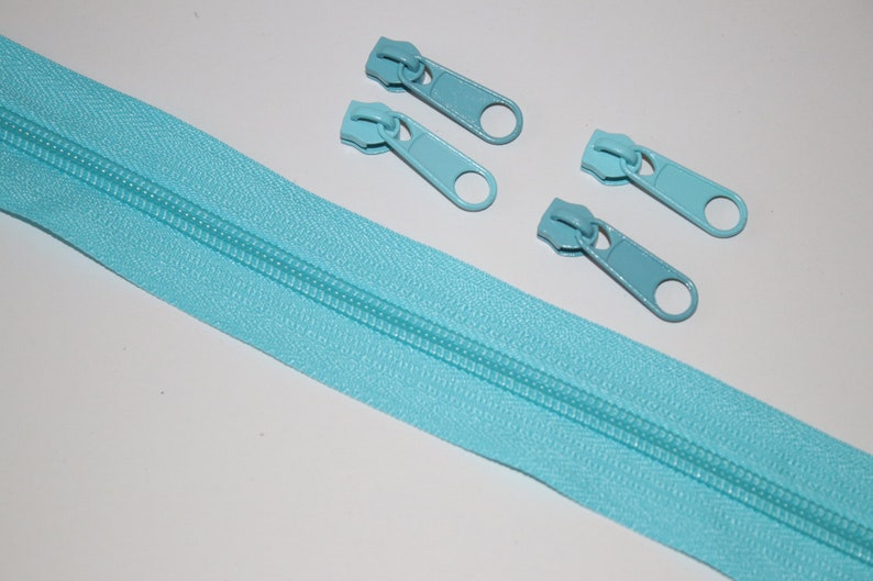 Reißverschluss türkis aqua inkl. 4x Zipper EUR 2,20/Set 5 mm Endlos-Reißverschluss Endlos-Ware RESTMENGE Bild 1