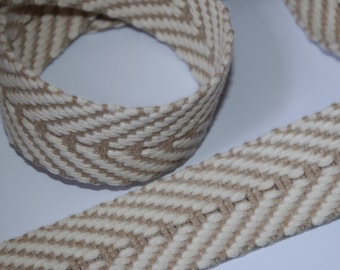 Gurtband Baumwolle Fischgrät sand / natur 40 mm nachhaltig (EUR 4,60/m) Baumwoll-Gurtband recycelt Chevron beige Gurt