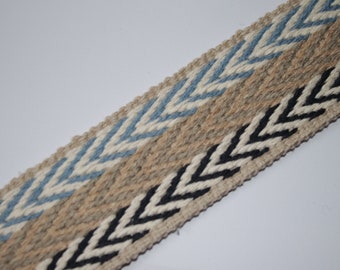 2m Gurtband B-WARE !! Baumwolle Chevrons triple marine natur leinen beige blue 40 mm Fischgrät (EUR 3,00/m B-WARE) Baumwoll-Gurtband Chevron