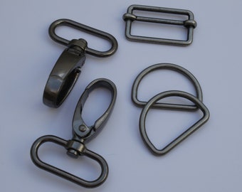 SET Karabinerhaken + Schieber + D-Ringe 30 mm altsilber (EUR 13,40/Set) Versteller D-Ring Taschenkarabiner antiksilber Taschenzubehör