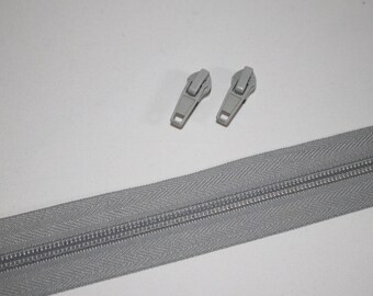 Reißverschluss hellgrau + 2x Zipper Autolock (EUR 1,80/Set) 5 mm Schiene grau Endlos-Reißverschluss Endlos-Ware