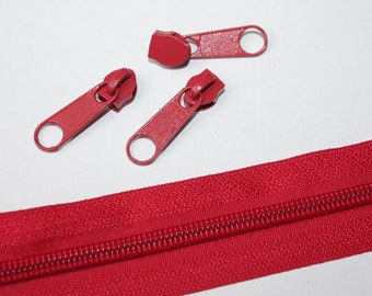 SET Reißverschluss rot 5mm Endlos-Ware (EUR 1,20/m) & mit/ohne Zipper (EUR 0,40/St.) 5 mm Schiene Endlos Endlos-Reißverschluss