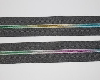Reißverschluss dunkelgrau Regenbogen (EUR 1,40/m) mit / ohne Zipper (EUR 0,40/St.) 5 mm bunte Spirale grau Endlos-Reißverschluss RESTmenge