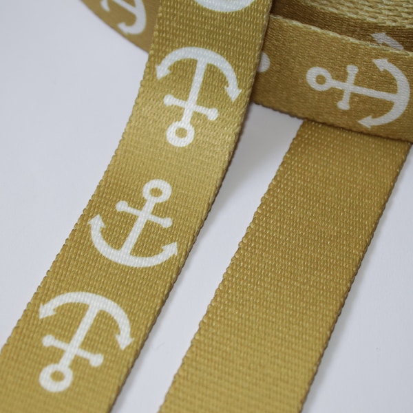 Gurtband 30 mm Anker senf Anchor Ankermotiv maritim großes Motiv senfgelb mustard (EUR 3,40/m) Taschenband Taschengurtband Taschenträger