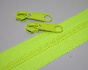 ab 1m Reißverschluss neongelb & 4x Zipper (EUR 3,60/Set) 5 mm Schiene neon gelb Endlos-Reißverschluss Endlos-Ware
