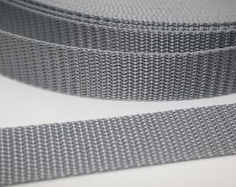 2m Gurtband 25 mm grau ab 2 Meter (EUR 0,90/m) 1,4 mm stark Taschengurtband Taschenträger Taschenband Träger Gurt