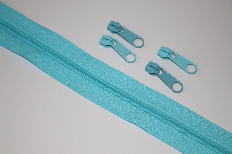 Reißverschluss türkis aqua inkl. 4x Zipper EUR 2,20/Set 5 mm Endlos-Reißverschluss Endlos-Ware RESTMENGE Bild 2