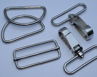 Set 50 mm silber Karabinerhaken + Schieber + D-Ringe (EUR 8,50//9,90/Set) Karabiner D-Ring Taschenkarabiner Gurtband-Zubehör