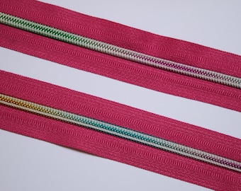 Reißverschluss pink Regenbogen-Spirale (EUR 1,40/m) mit / ohne Zipper (EUR 0,40/St.) 5 mm bunte Spirale Endlos-Ware RESTMENGE