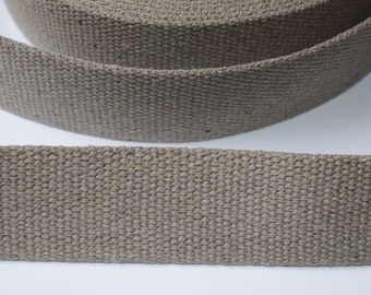 Gurtband Baumwolle recycelt 40 mm leinengrau (EUR 3,20/m) nachhaltig Baumwoll-Gurtband beige grau leinen Taschengurtband Taschenträger Gurt