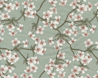 50x140 cm AU Maison Amalie verte beschichtete Baumwolle Oilcloth (EUR 21,00/m) Kirschblüte Kirschblütenzweige grün Wachstuch