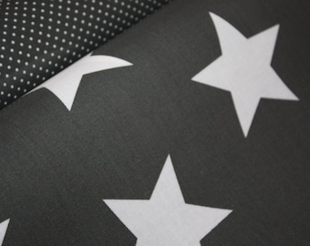 AU Maison Star Giant charcoal beschichtete Baumwolle (EUR 21,00/m) grau Sterne dunkelgrau Wachstuch Oilcloth RESTMENGE