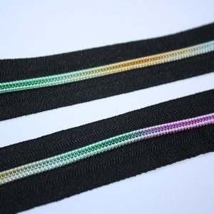3m Reißverschluss bunte Spirale schwarz ab 3 od. 5 Meter (EUR 0,90/m) 5mm Schiene Regenbogen bunte Spirale Endlos-Reißverschluss Endlos-Ware