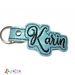 Llavero con nombre personalizado, etiqueta para llavero, mochila, etiqueta para equipaje, bolso escolar, cartera, bordado a mano