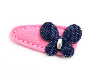 Haarspange Schmetterling Jeans - freie Farbwahl Haarschmuck Mädchen Kind Hair clips Kinder