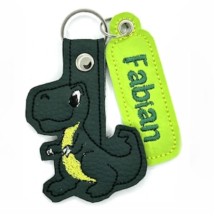 Porte-clés Dino Dinosaure Nom Pendentif Porte-clés Sac à dos Étiquette de nom Étiquette de bagage Sac d'école Cartable Personnalisé