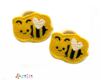 Mini Baby Gummibänder Set mit 2 Biene Haargummi Zopfgummis - freie Farbwahl Haarschmuck Mädchen Kind Hair clips Kinder