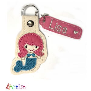 Llavero con nombre de sirena, colgante, mochila, etiqueta para equipaje, bolso escolar, personalizado.